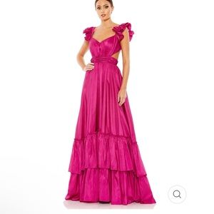 MAC DUGGAL hot pink ruffle sleeves and hem , tie back gown/dress NWT